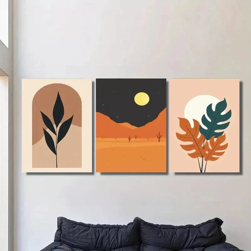 3pcs Modern Abstract Boho Style Metal Print Ready to Hang Art
