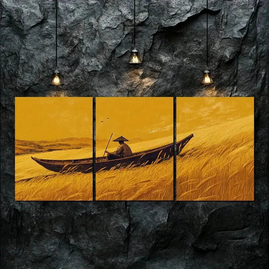 3pcs Boat and Fisherman Exquisite Perfect Wall Art Set Canvas Framed 40x60cm - High Quality Print 100% Australian Made Wall Canvas Ready to Hang