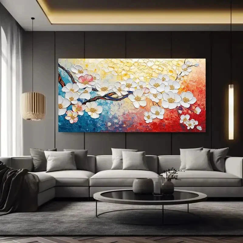 Cherry Blossom Floral Wall Art Canvas Office Home Room Framed 120x60cm