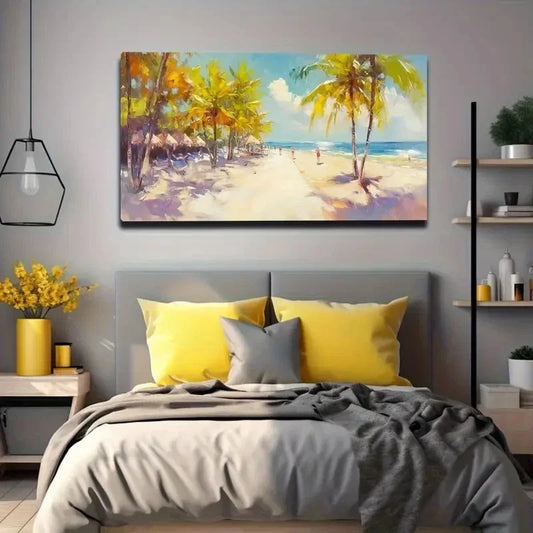 Beach Scene Tropical Beach Wall Art Canvas Office Home Room Framed 120x60cm