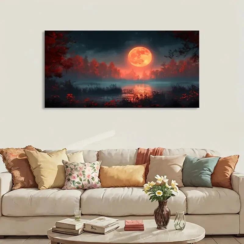 Red Moon Landscape wall canvas office home room framed 120x60cm