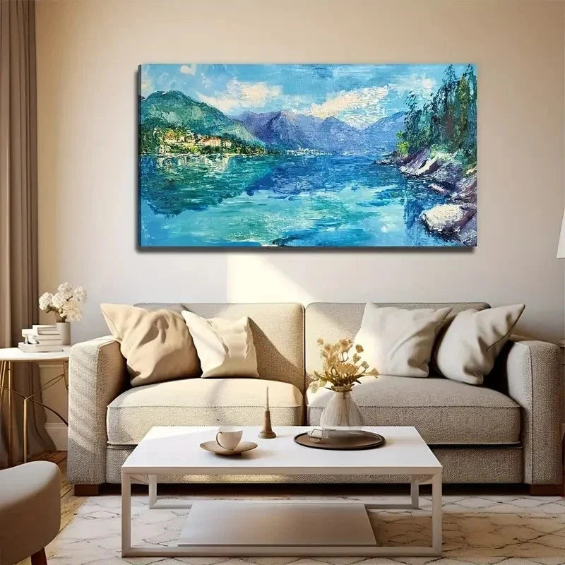 Lake Scene Nature Modern Wall Art Canvas Office Home Room Framed 120x60cm