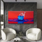 Blue & Red Flame Abstract Fire Wall Art Canvas Office Home Room Framed 120x60cm