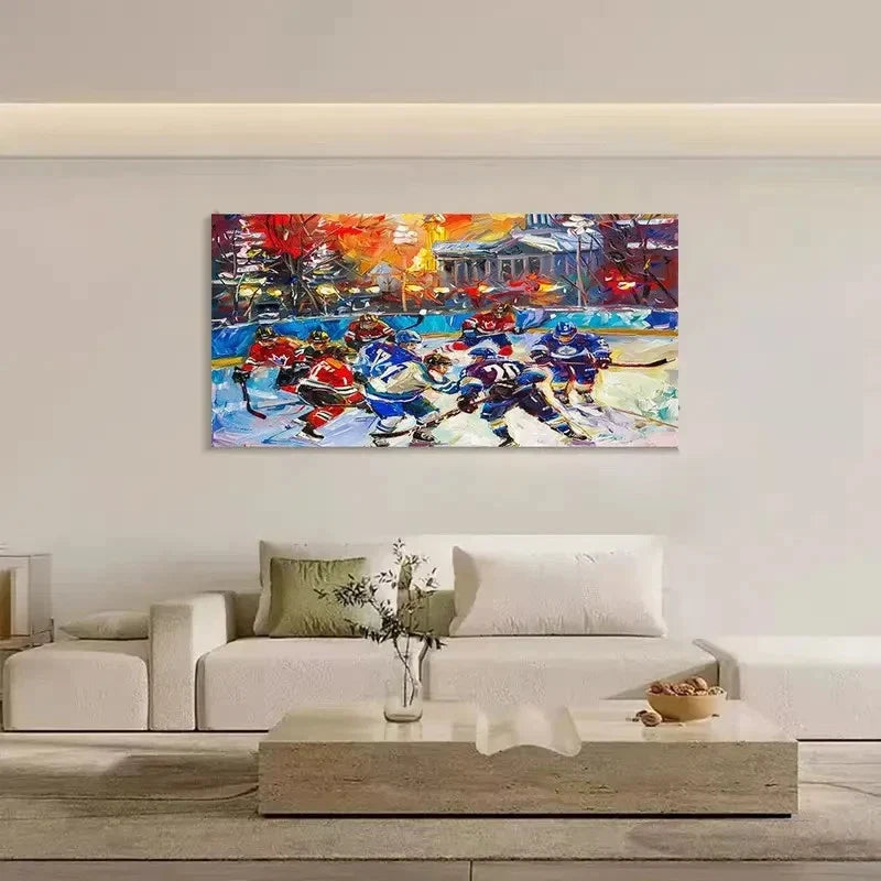 Abstract Field Hockey Star Wall Art Canvas Office Home Room Framed 80x45cm