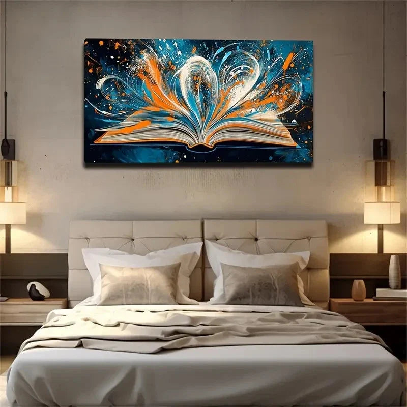 Colorful Books Suitable Deco Wall Art Canvas Office Home Room Framed 80x45cm