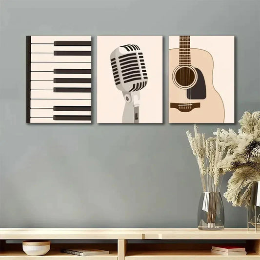 3pcs Guitar & Microphone Gifts for Musicians Metal Print Ready to Hang Art