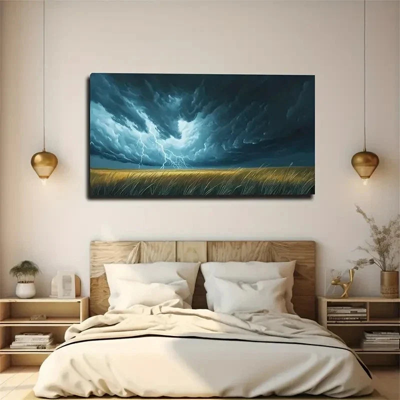 Dark Clouds Over Grassland Wall Art Canvas Office Home Room Framed 120x60cm