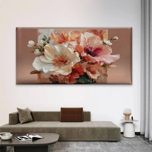 Abstract Floral Oil Painting Wall Art Canvas Office Home Room Framed 80x45cm