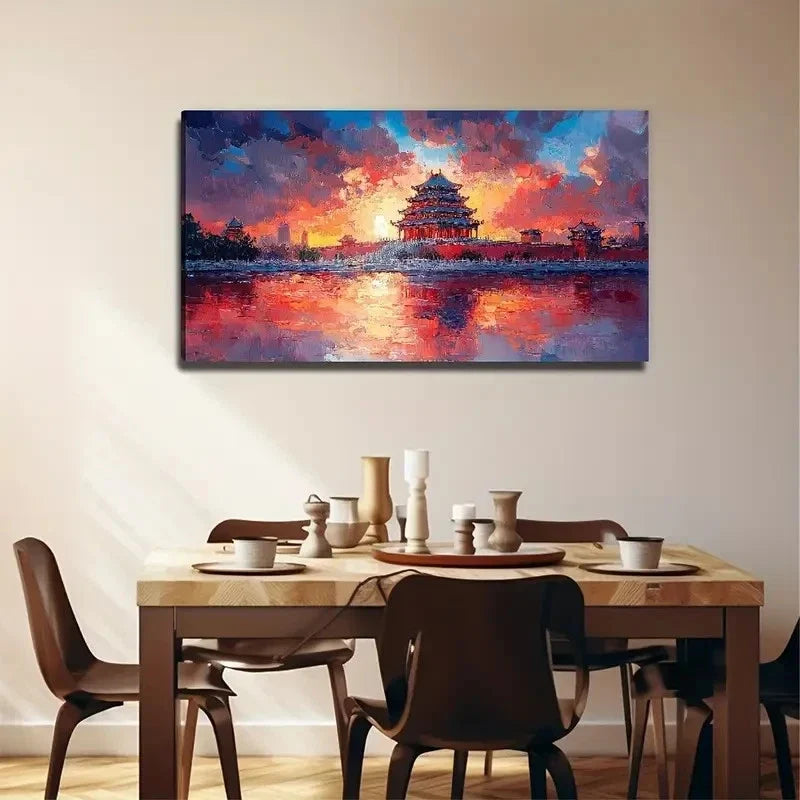 Ancient Building At Sunset Wall Art Canvas Office Home Room Framed 120x60cm