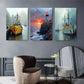 3pcs Coastal Sunset, Ocean Waves, Vintage Ships Metal Print Ready to Hang Art