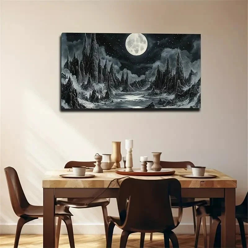 Starry Night Landscape Moon Wall Art Canvas Office Home Room Framed 120x60cm
