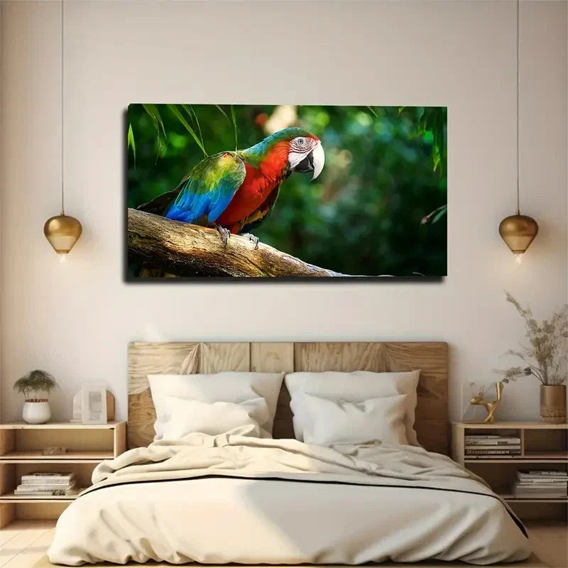 Vibrant Parrot Macaw Wall Art Canvas Office Home Room Framed 80x45cm