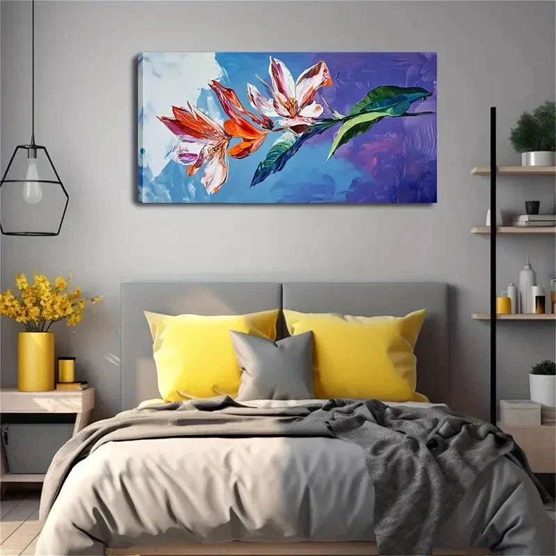 Watercolour Floral Vibrant Wall Art Canvas Office Home Room Framed 80x45cm