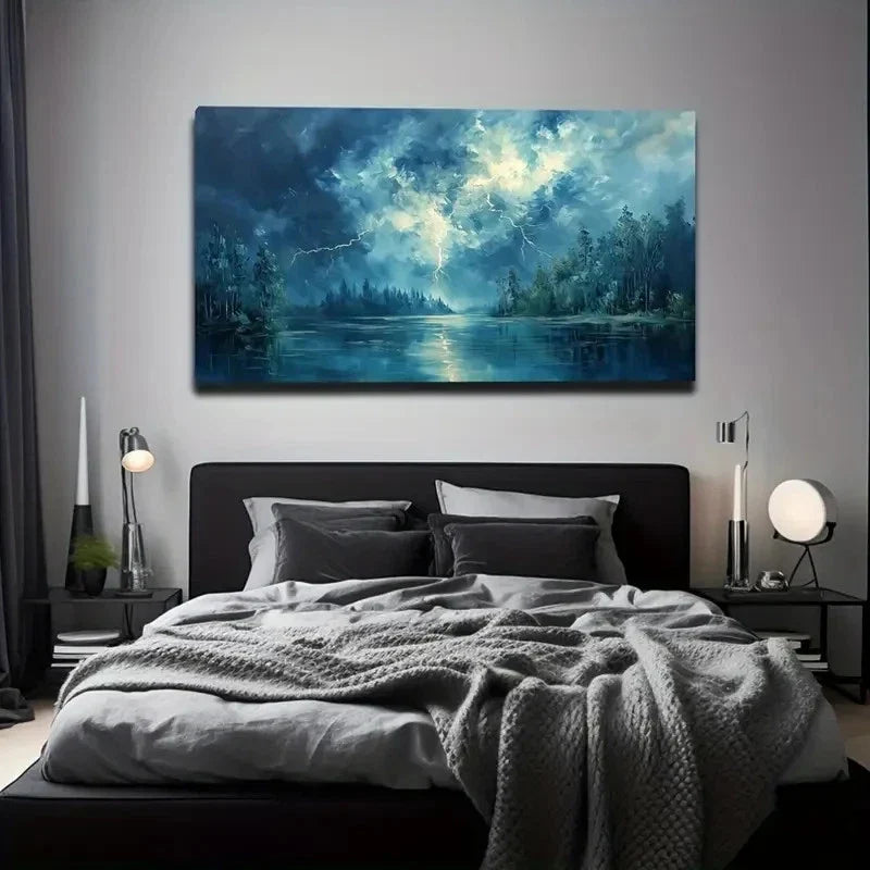 Weather Forecasting Lake Night Wall Art Canvas Office Home Room Framed 120x60cm