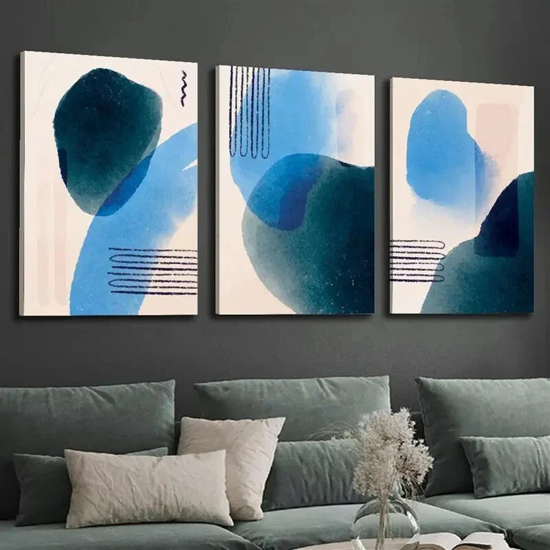 3pcs Abstract Modern Blue & Cyan Wall Art Set Canvas Framed 40x60cm - High Quality Print 100% Australian Made Wall Canvas Ready to Hang