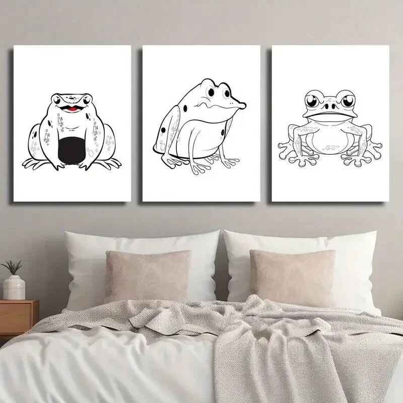 3pcs Simple Japanese Murals Japanese Frogs Wall Art Set Canvas Framed 40x60cm - High Quality Print 100% Australian Made Wall Canvas Ready to Hang