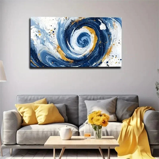Abstract White Golden Blue Wall Art Canvas Office Home Room Framed 120x60cm