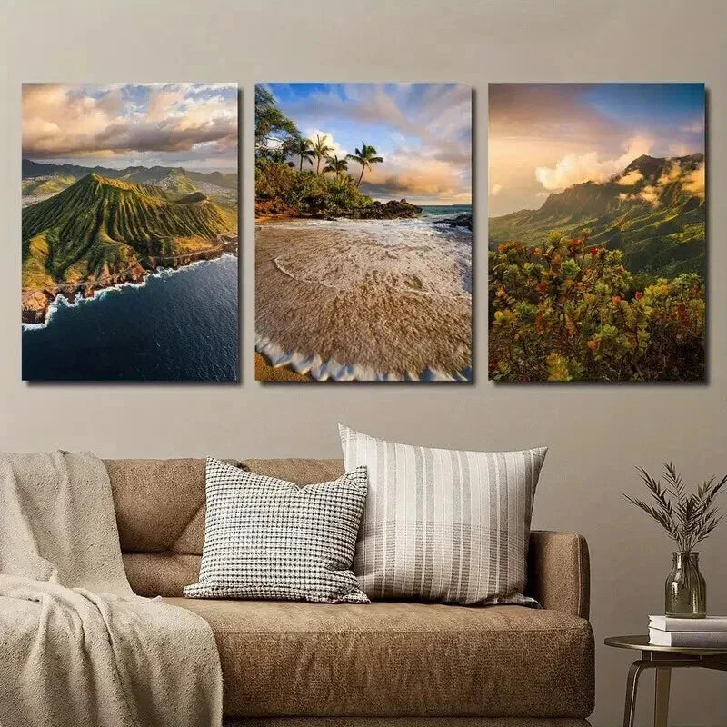 3pcs Hawaii Maui Beaches Oahu And Kauai Wall Art Set Canvas Framed 40x60cm - High Quality Print 100% Australian Made Wall Canvas Ready to Hang
