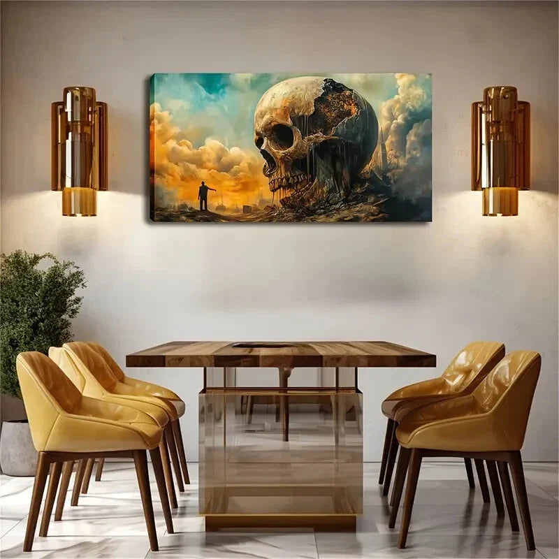 Dark Cloud Skull Fear Perfect Wall Art Canvas Office Home Room Framed 120x60cm