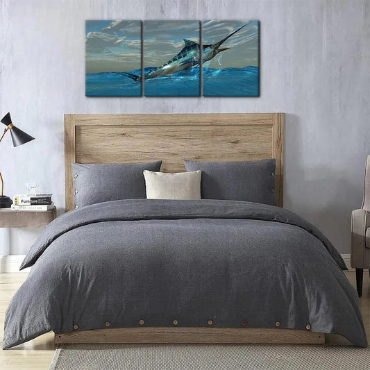 3pcs Vibrant Ocean Scene Marlin Fish Tropical Metal Print Ready to Hang Art