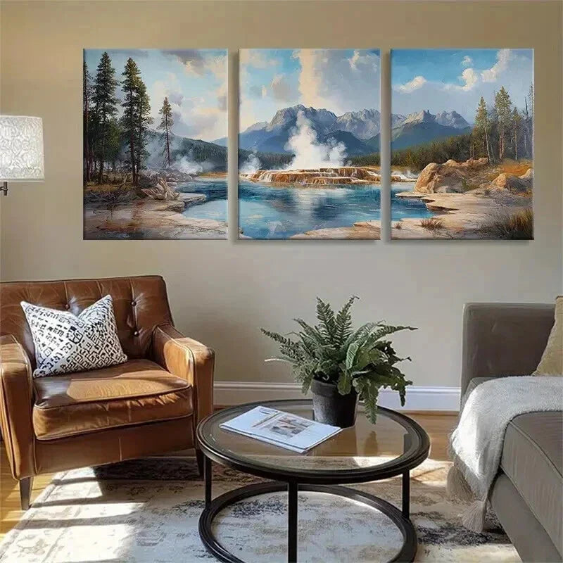 3pcs Majestic Yellowstone Geyser Lands Perfect Wall Art Set Canvas Framed 40x60cm - High Quality Print 100% Australian Made Wall Canvas Ready to Hang
