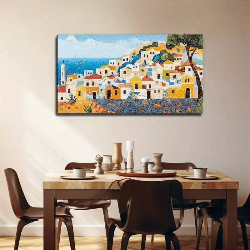 Vibrant Mediterranean Landscape Wall Art Canvas Office Home Room Framed 80x45cm