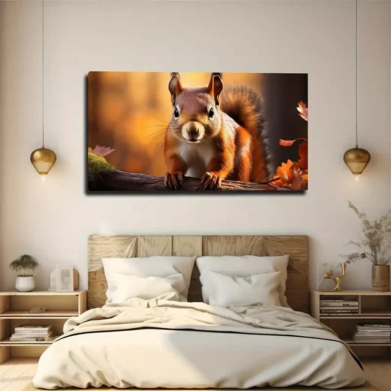Charming Squirrel Wall Art Canvas Office Home Room Framed 80x45cm