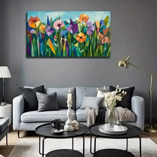 Vibrant Floral Colorful Wall Art Canvas Office Home Room Framed 80x45cm