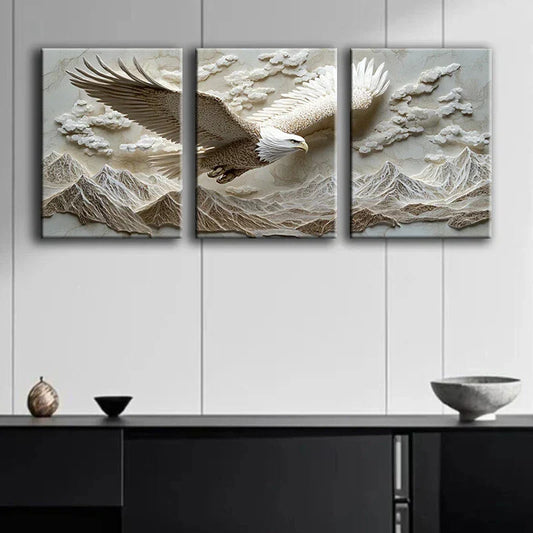 3pcs Abstract White Eagle Beige Metal Print Ready to Hang Art