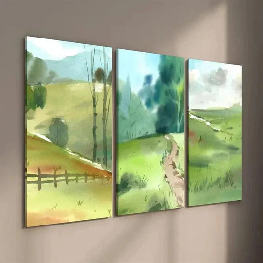 3pcs Meadow with Lush Green Grass & Wildflowers Wall Art Set Canvas Framed 40x60cm - High Quality Print 100% Australian Made Wall Canvas Ready to Hang