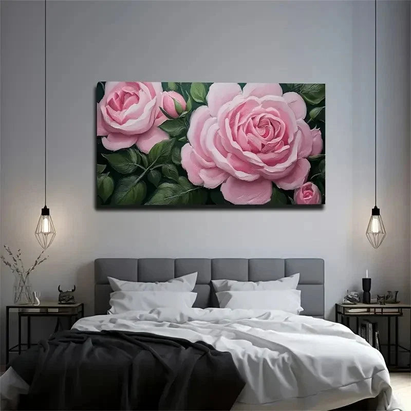 Eye Catching Pink Flowers Wall Art Canvas Office Home Room Framed 80x45cm