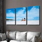 3pcs Beach Scene Palm Trees & Clear Blue Sky Wall Art Set Canvas Framed 40x60cm - High Quality Print 100% Australian Made Wall Canvas Ready to Hang