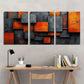 3pcs Abstract Modern Geometric Orange Grey Black Metal Print Ready to Hang Art