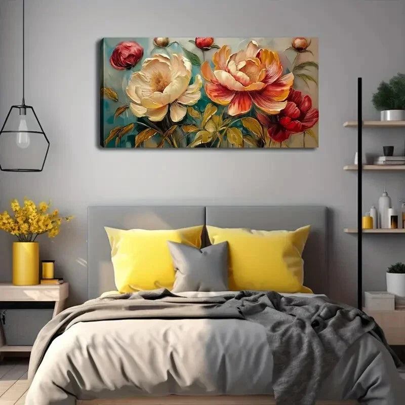 Peony Vibrant Floral Wall Art Canvas Office Home Room Framed 120x60cm