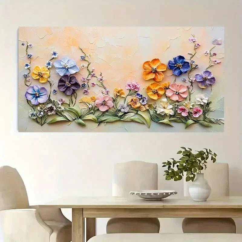 Large-Scale Colorful Floral Wall Art Canvas Office Home Room Framed 80x45cm
