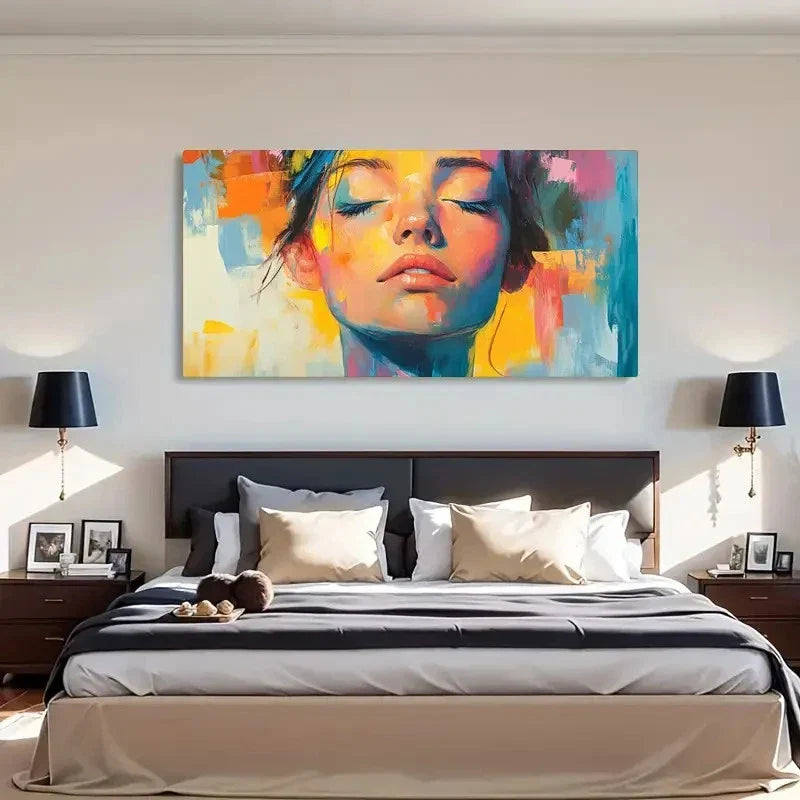 Gradient Aesthetic Cute Girl Wall Art Canvas Office Home Room Framed 120x60cm