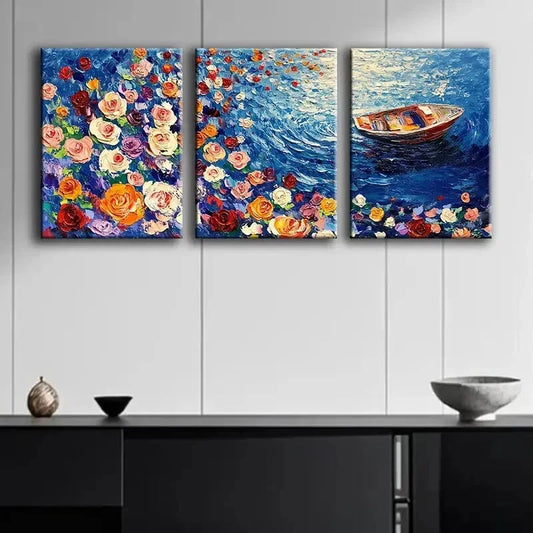 3pcs River of Roses Beauty Color Nature Perfect Wall Art Set Canvas Framed 40x60cm - High Quality Print 100% Australian Made Wall Canvas Ready to Hang