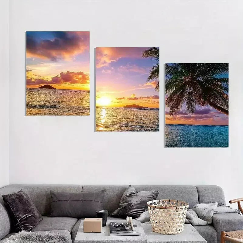 3pcs Modern Simple Seascape Sunset Aesthetic Wall Art Set Canvas Framed 40x60cm - High Quality Print 100% Australian Made Wall Canvas Ready to Hang