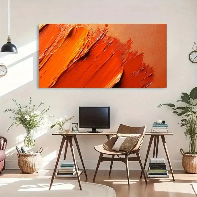 Orange Themed Strokes Abstract Wall Art Canvas Office Home Room Framed 120x60cm