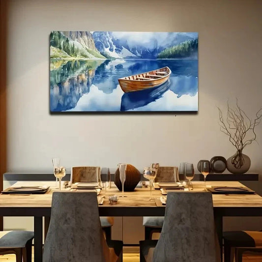 Serene Blue Lake Décor Serene Wall Art Canvas Office Home Room Framed 120x60cm