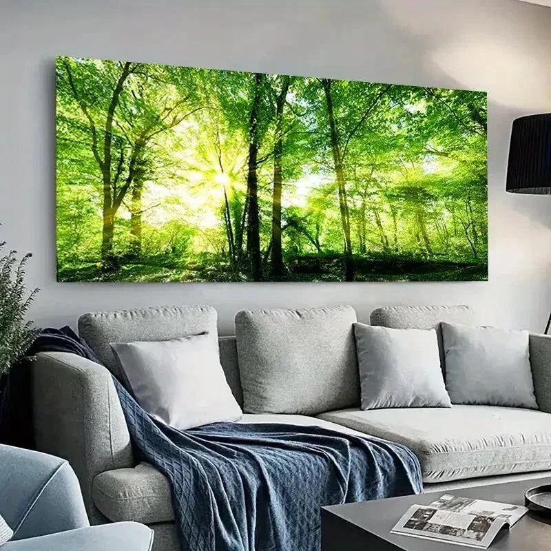 Vibrant Green Treetop Design Wall Art Canvas Office Home Room Framed 120x60cm