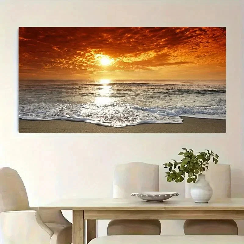 Modern Beach Scene Decor Beach Wall Art Canvas Office Home Room Framed 80x45cm