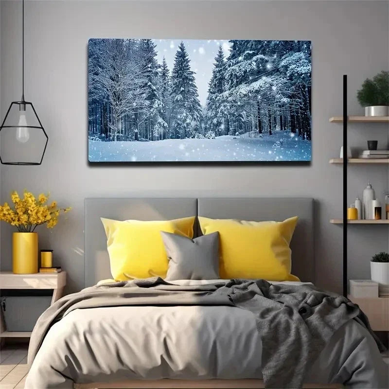 Black & White Winter Snow Scene Wall Art Canvas Office Home Room Framed 120x60cm