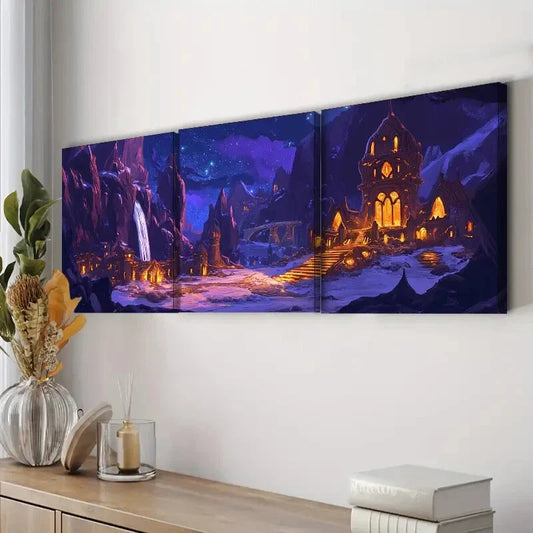 3pcs Ancient Mountain City Darkness Perfect Wall Art Set Canvas Framed 40x60cm - High Quality Print 100% Australian Made Wall Canvas Ready to Hang