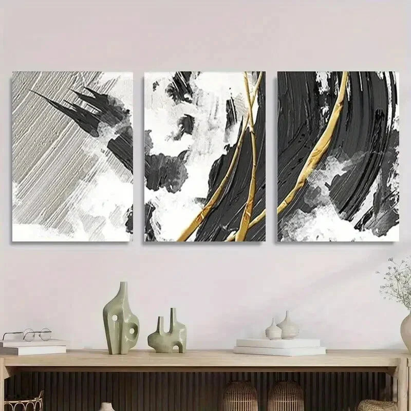 3pcs Abstract Black and White Geometric Metal Print Ready to Hang Art