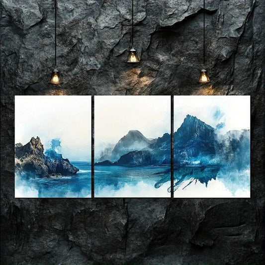 3pcs Mountains and Lakeside Nature Metal Print Ready to Hang Art