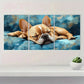 3pcs Bulldog Sleeping on the Bed Line Metal Print Ready to Hang Art