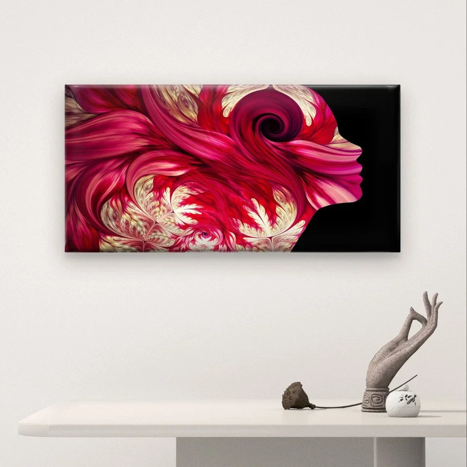 Feminine Silhouette with Floral Hair Wall Art Canvas Office Home Framed 120x60cm
