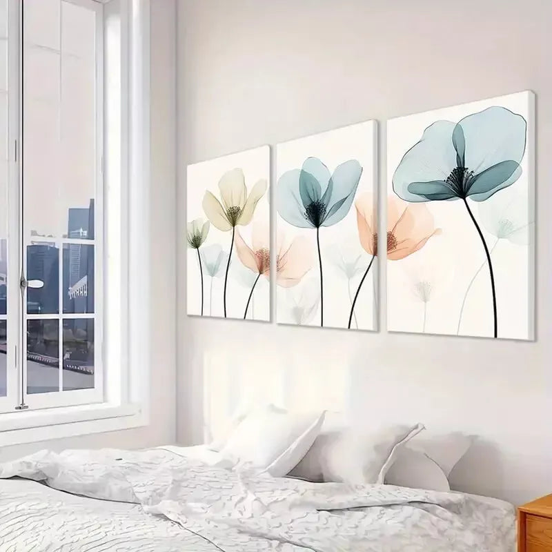 3pcs Modern Elegant Decorative Pastel Flowers Wall Art Set Canvas Framed 40x60cm - High Quality Print 100% Australian Made Wall Canvas Ready to Hang