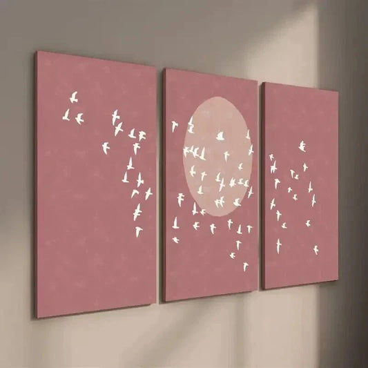 3pcs Minimalist Bird Flock Silhouette Wall Art Set Canvas Framed 40x60cm - High Quality Print 100% Australian Made Wall Canvas Ready to Hang